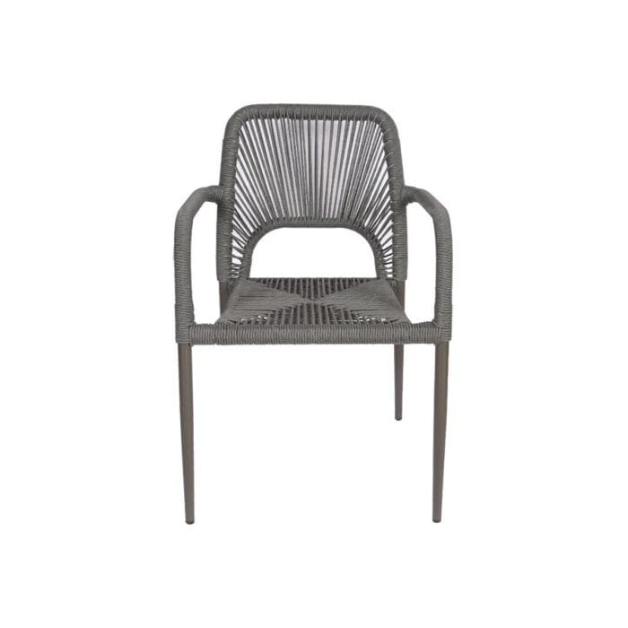 Silla Kimo color gris de exterior con cuerda sintética y estructura de aluminio