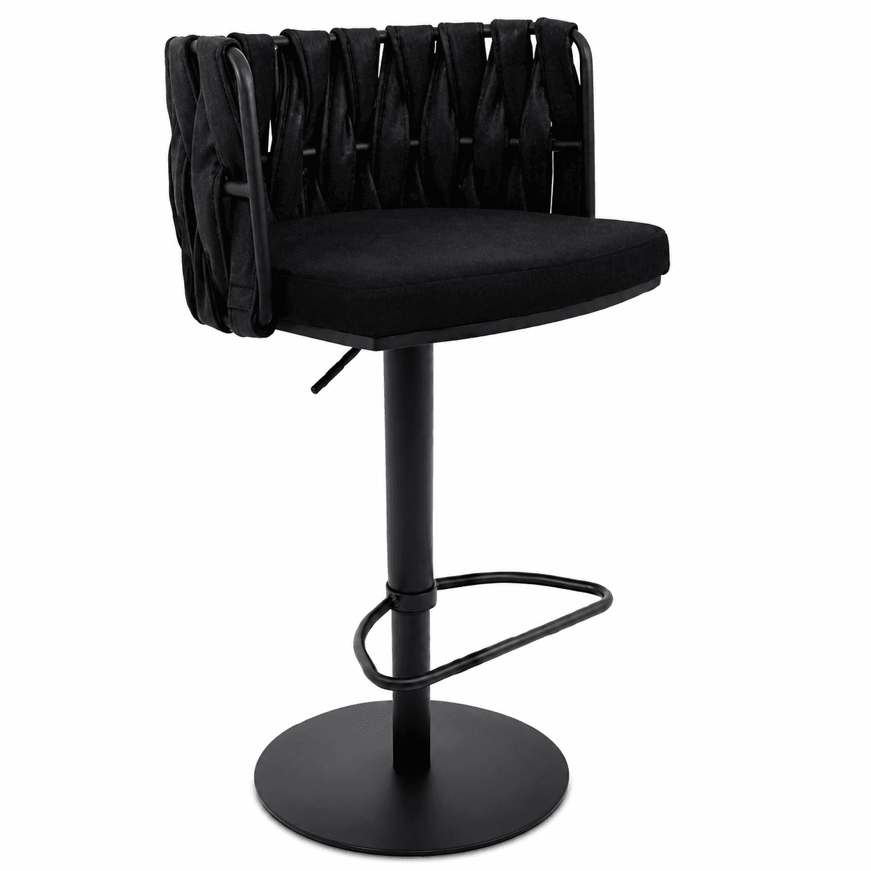 Banco Aquiles negro hidráulico giratorio Banco Aquiles hidráulico giratorio negro con respaldo tejido en PU y asiento tapizado en tela