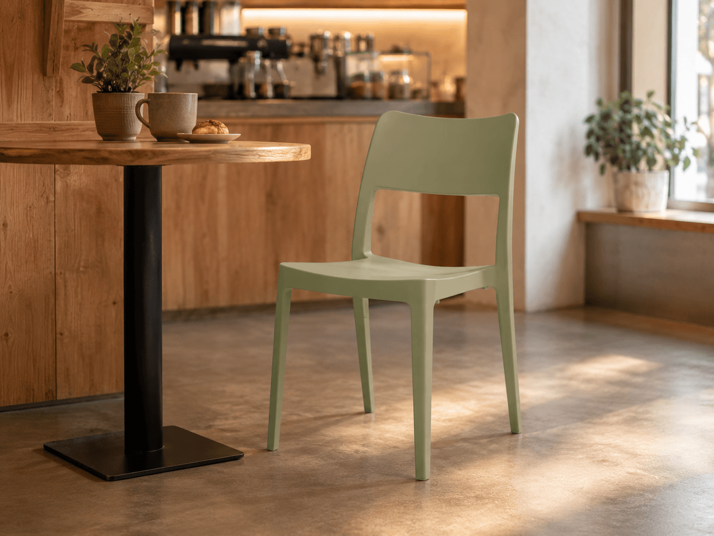 Silla para cafetería en espacio comercial