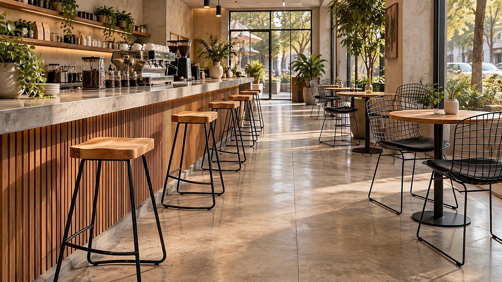 Cafetería con Banco Atenas y Silla Diamante